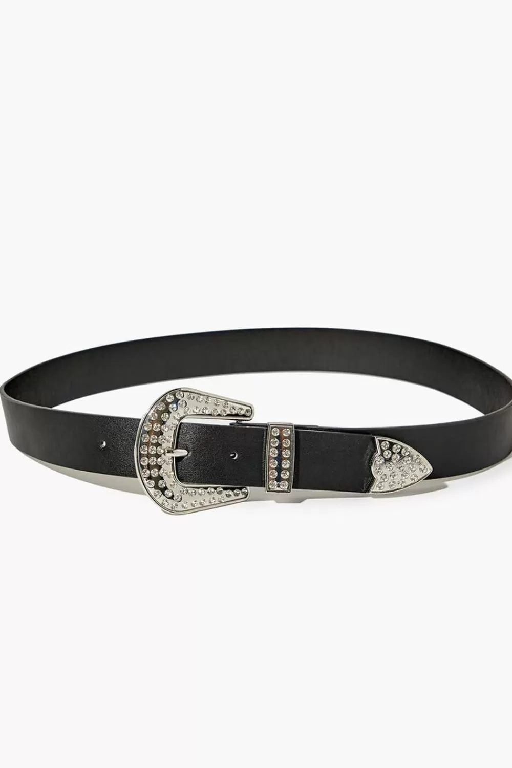 Belts>Forever 21 Rhinestone Buckle Faux Leather Belt Black/Silver