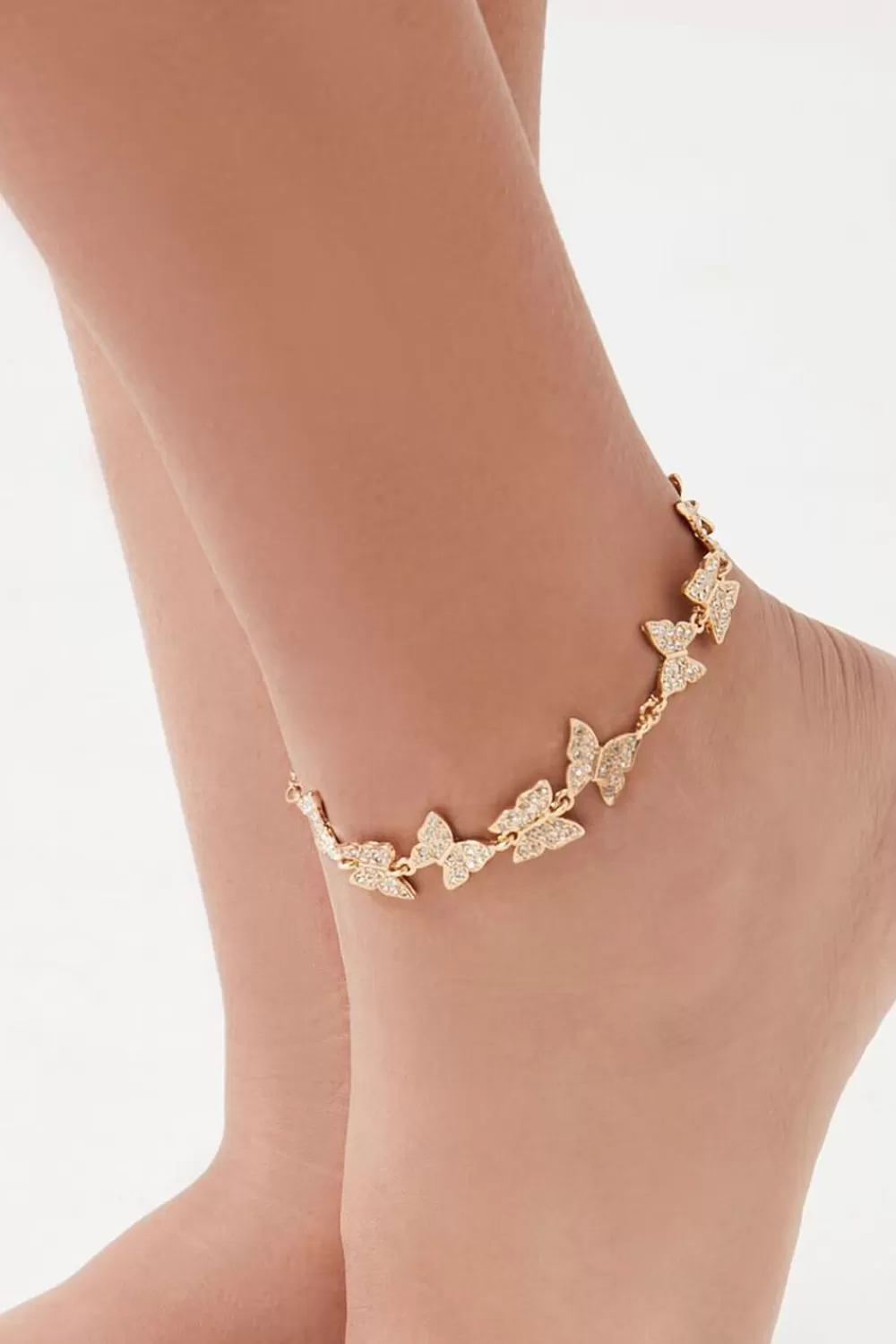 Body Jewelry>Forever 21 Rhinestone Butterfly Anklet Gold/Clear