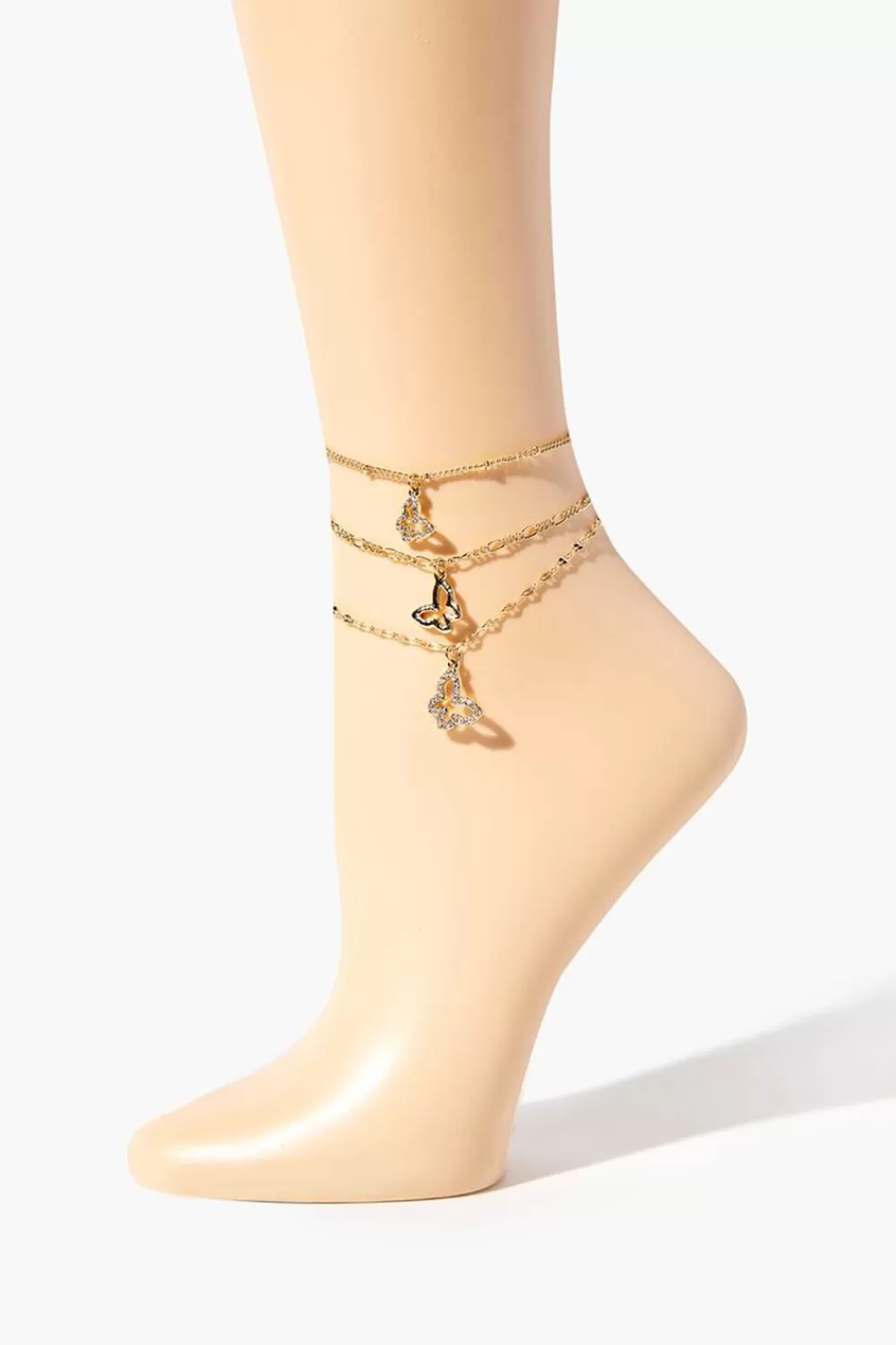 Body Jewelry>Forever 21 Rhinestone Butterfly Anklet Set Gold/Clear