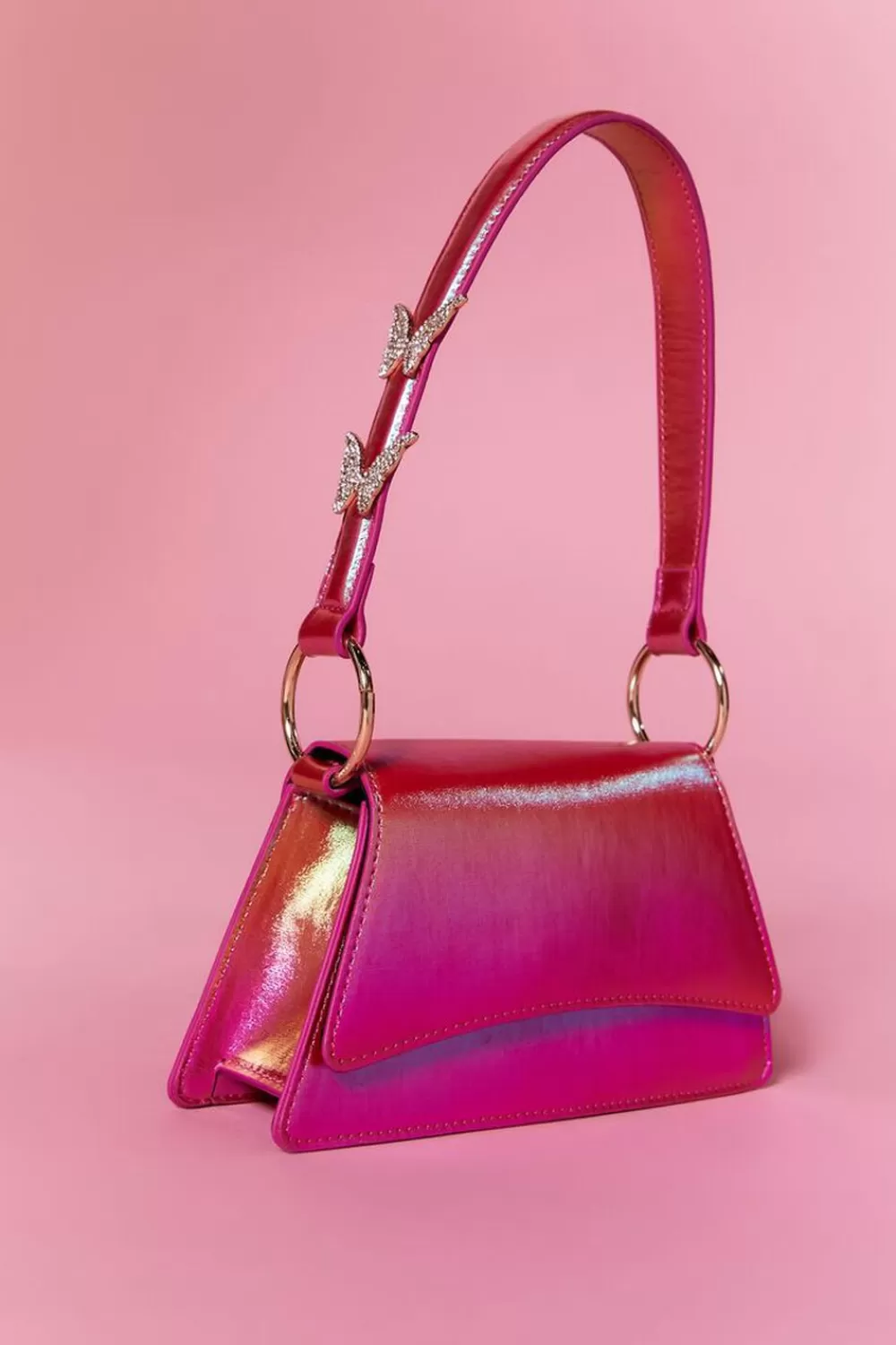 Bags + Backpacks>Forever 21 Rhinestone Butterfly Baguette Bag Pink