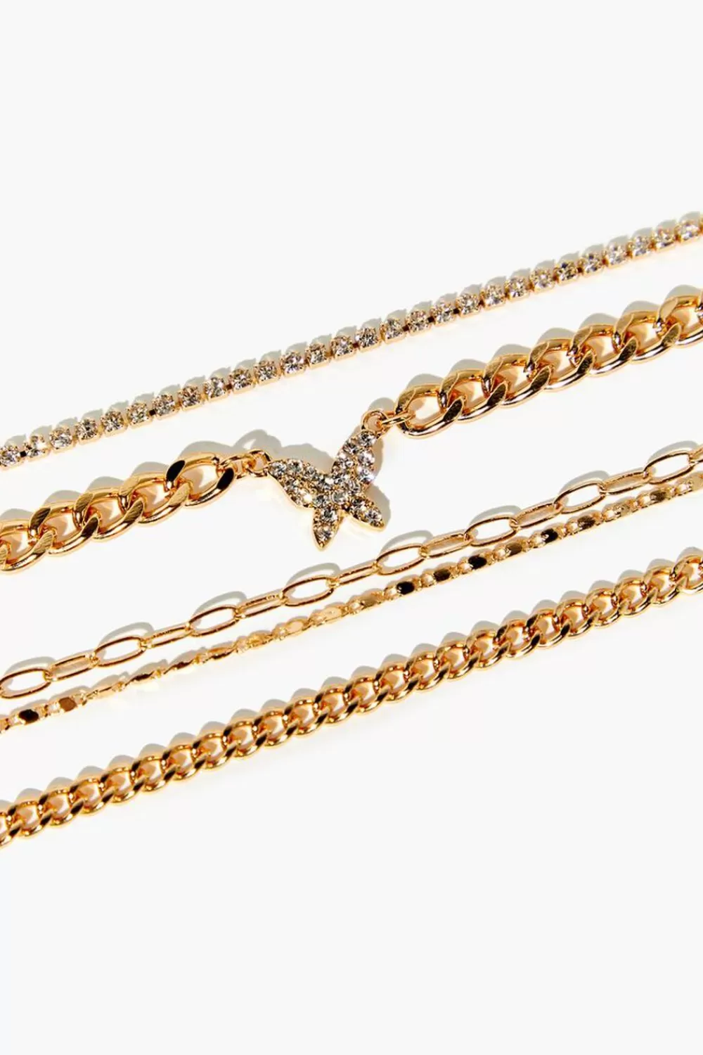 Bracelets>Forever 21 Rhinestone Butterfly Bracelet Set Gold