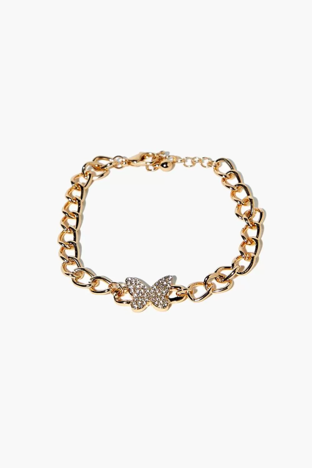 Bracelets>Forever 21 Rhinestone Butterfly Chain Bracelet Gold