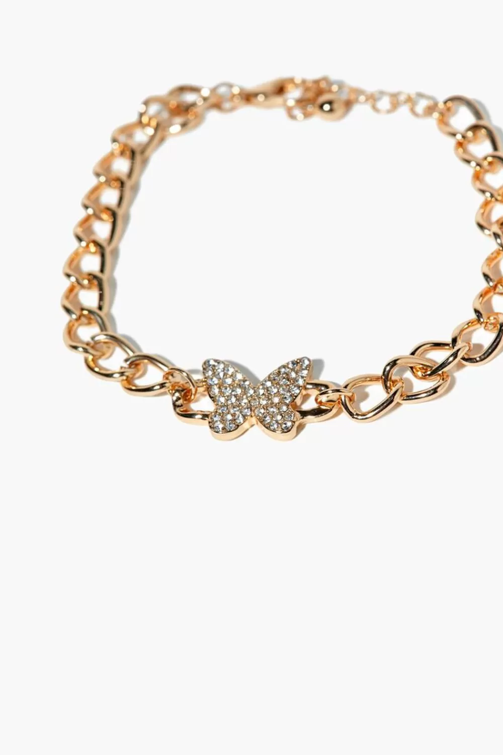 Bracelets>Forever 21 Rhinestone Butterfly Chain Bracelet Gold