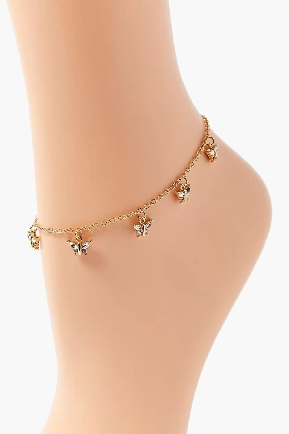 Body Jewelry>Forever 21 Rhinestone Butterfly Charm Anklet Gold/Clear