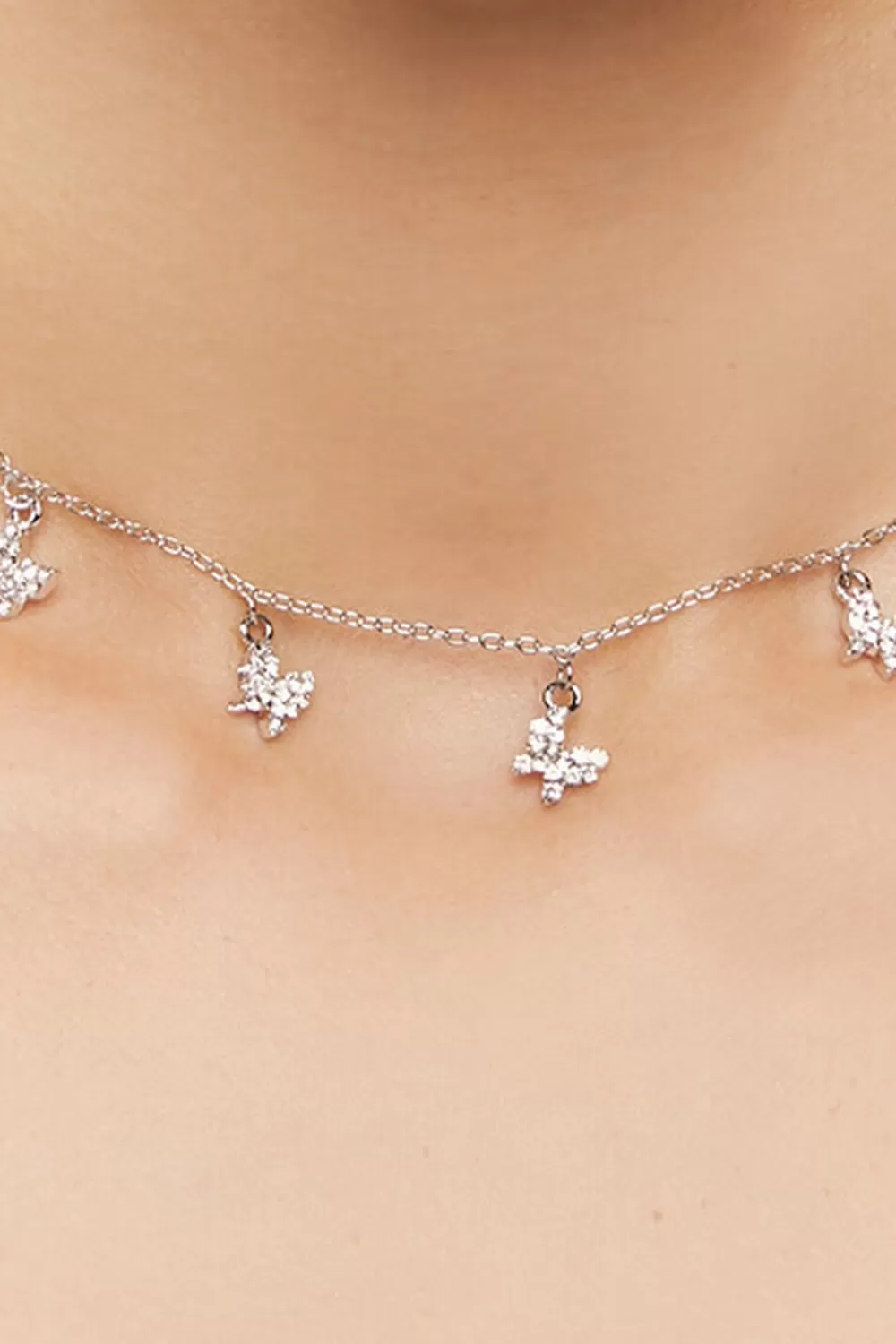Necklaces>Forever 21 Rhinestone Butterfly Charm Necklace Silver/Clear