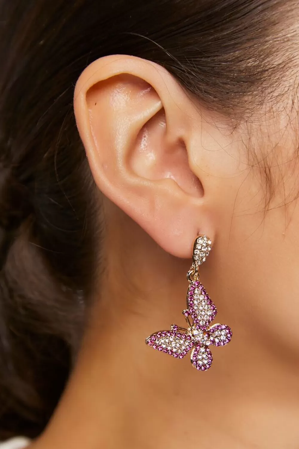 Earrings>Forever 21 Rhinestone Butterfly Drop Earrings Pink/Gold