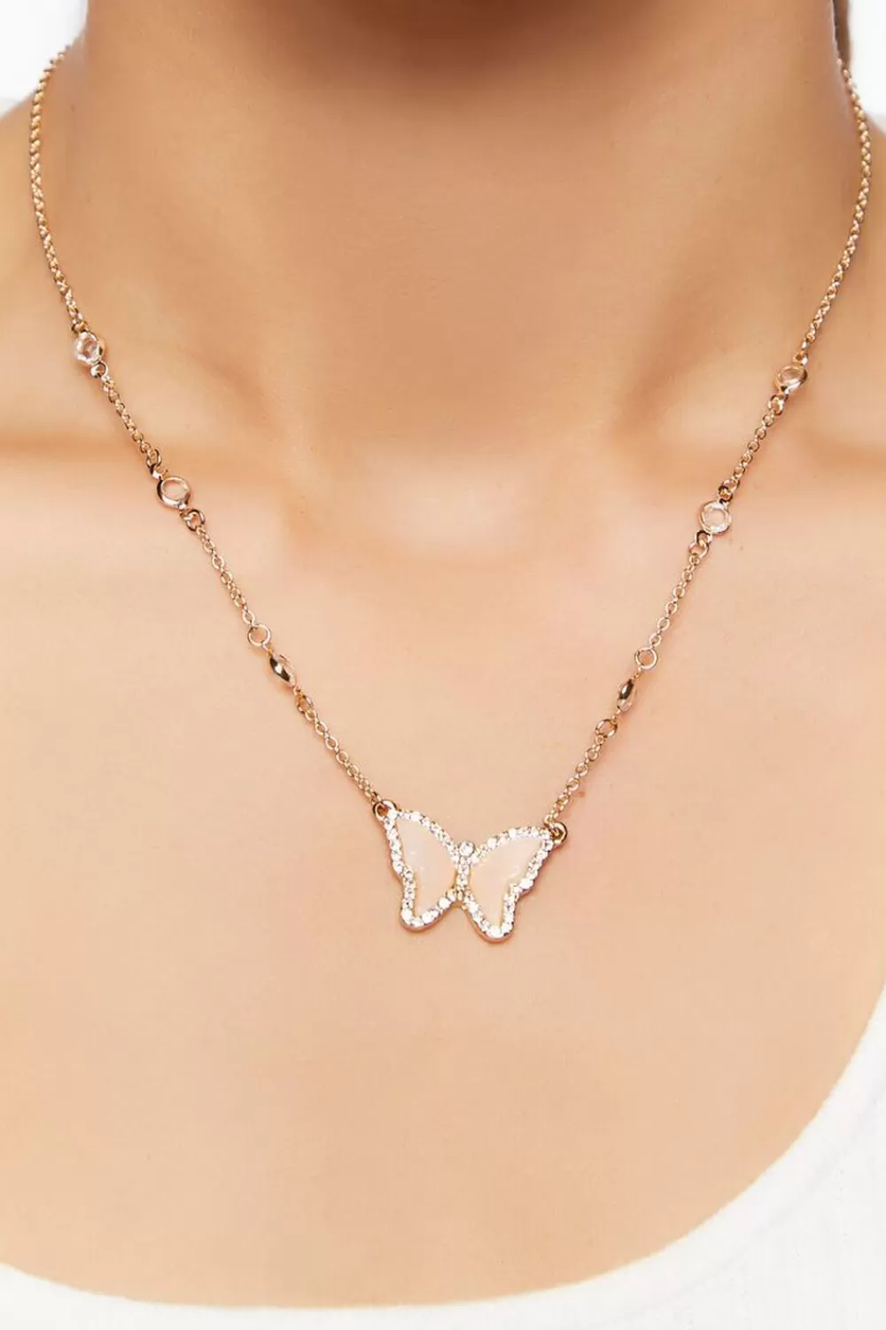 Necklaces>Forever 21 Rhinestone Butterfly Necklace Pink/Gold