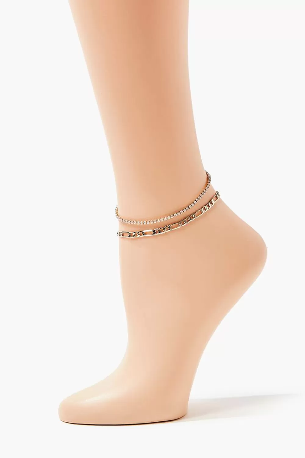 Body Jewelry>Forever 21 Rhinestone Chain Anklet Set Gold/Clear
