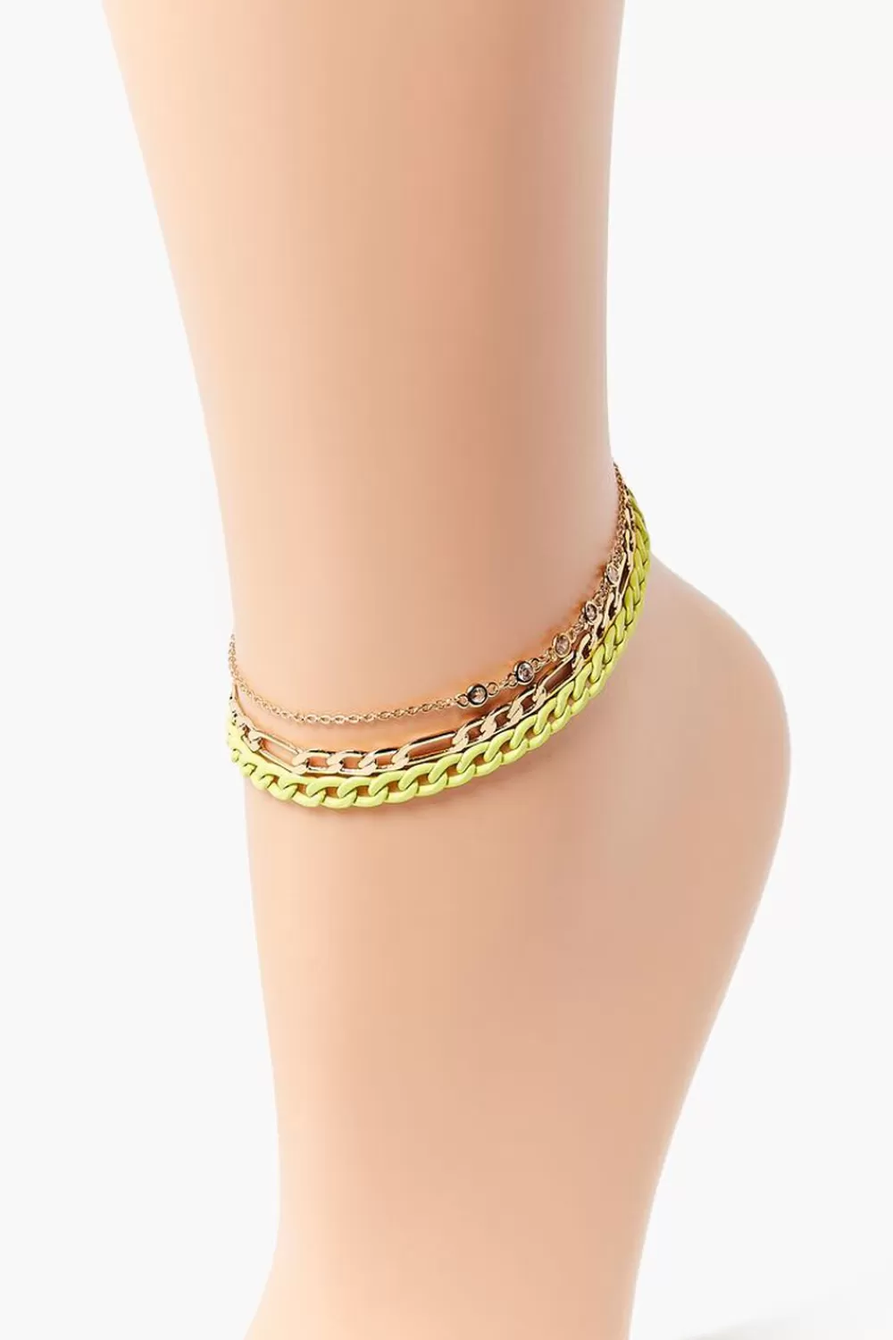 Body Jewelry>Forever 21 Rhinestone Chain Anklet Set Gold/Yellow