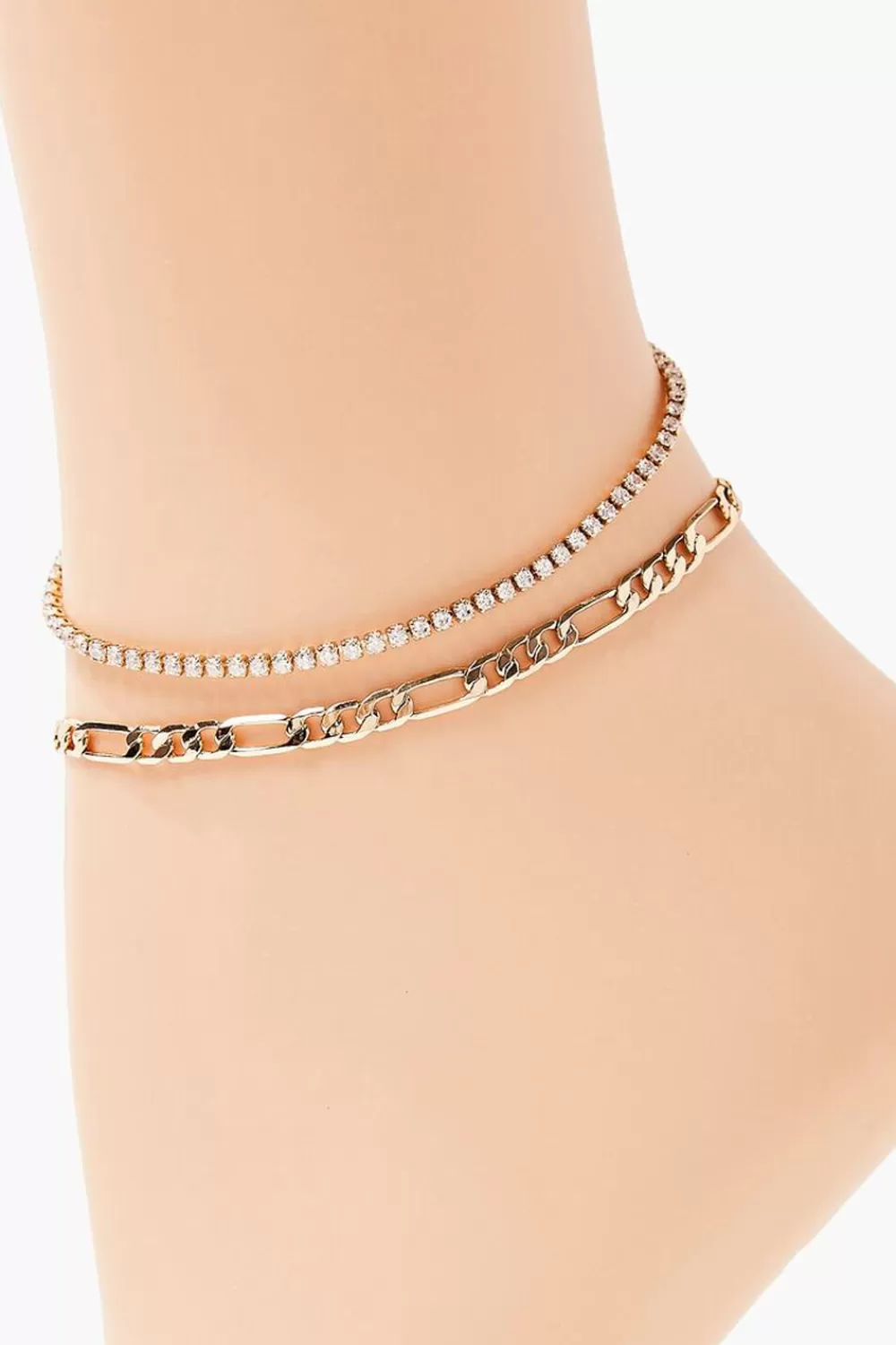 Body Jewelry>Forever 21 Rhinestone Chain Anklet Set Gold/Clear