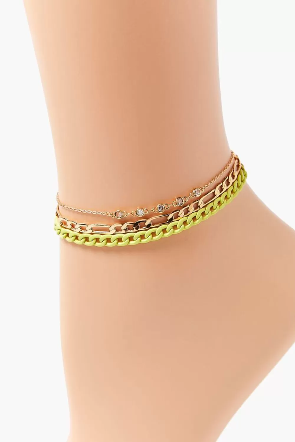 Body Jewelry>Forever 21 Rhinestone Chain Anklet Set Gold/Yellow