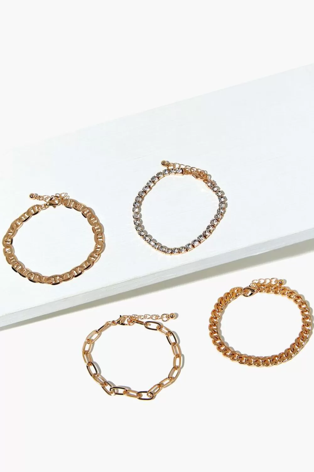 Bracelets>Forever 21 Rhinestone Chain Bracelet Set Gold