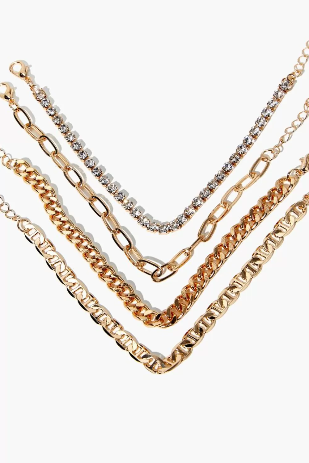 Bracelets>Forever 21 Rhinestone Chain Bracelet Set Gold