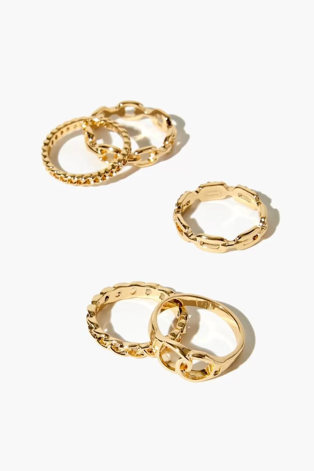 Rings>Forever 21 Rhinestone Chain Ring Set Gold