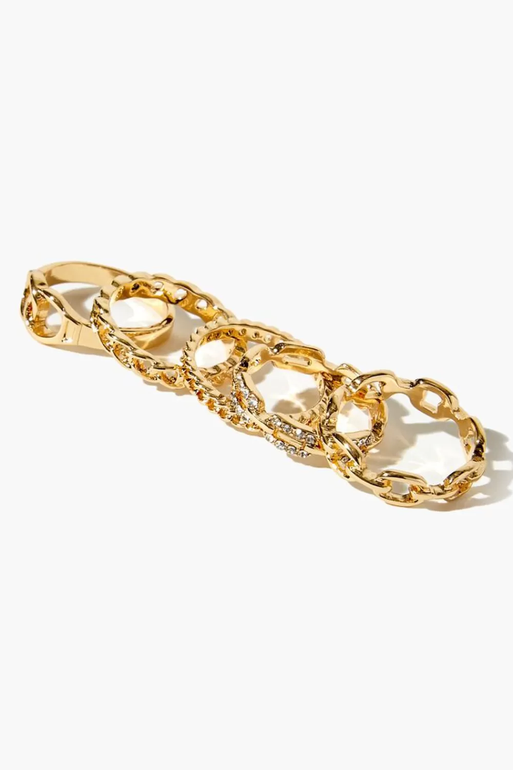 Rings>Forever 21 Rhinestone Chain Ring Set Gold