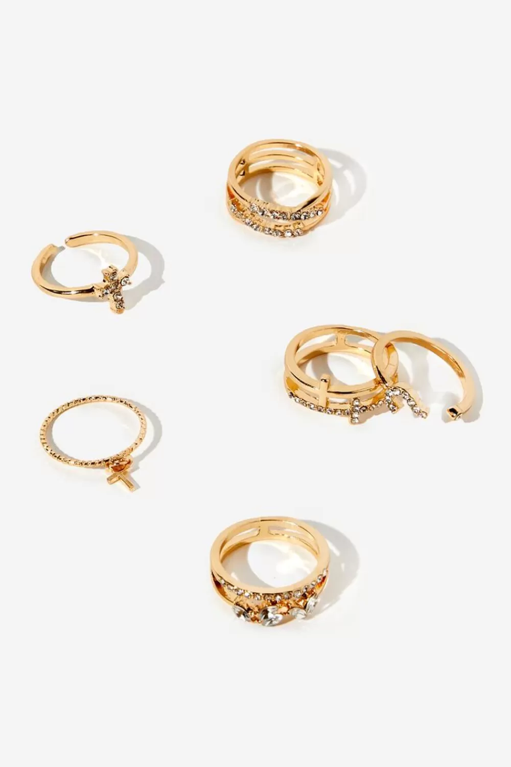 Rings>Forever 21 Rhinestone Cross Ring Set Gold