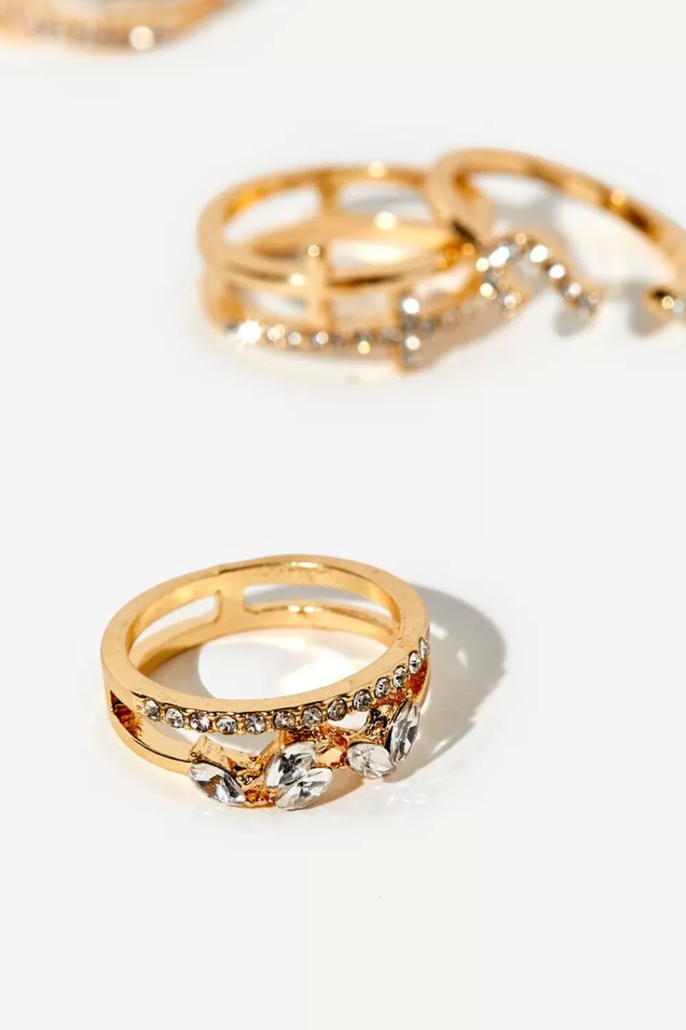 Rings>Forever 21 Rhinestone Cross Ring Set Gold