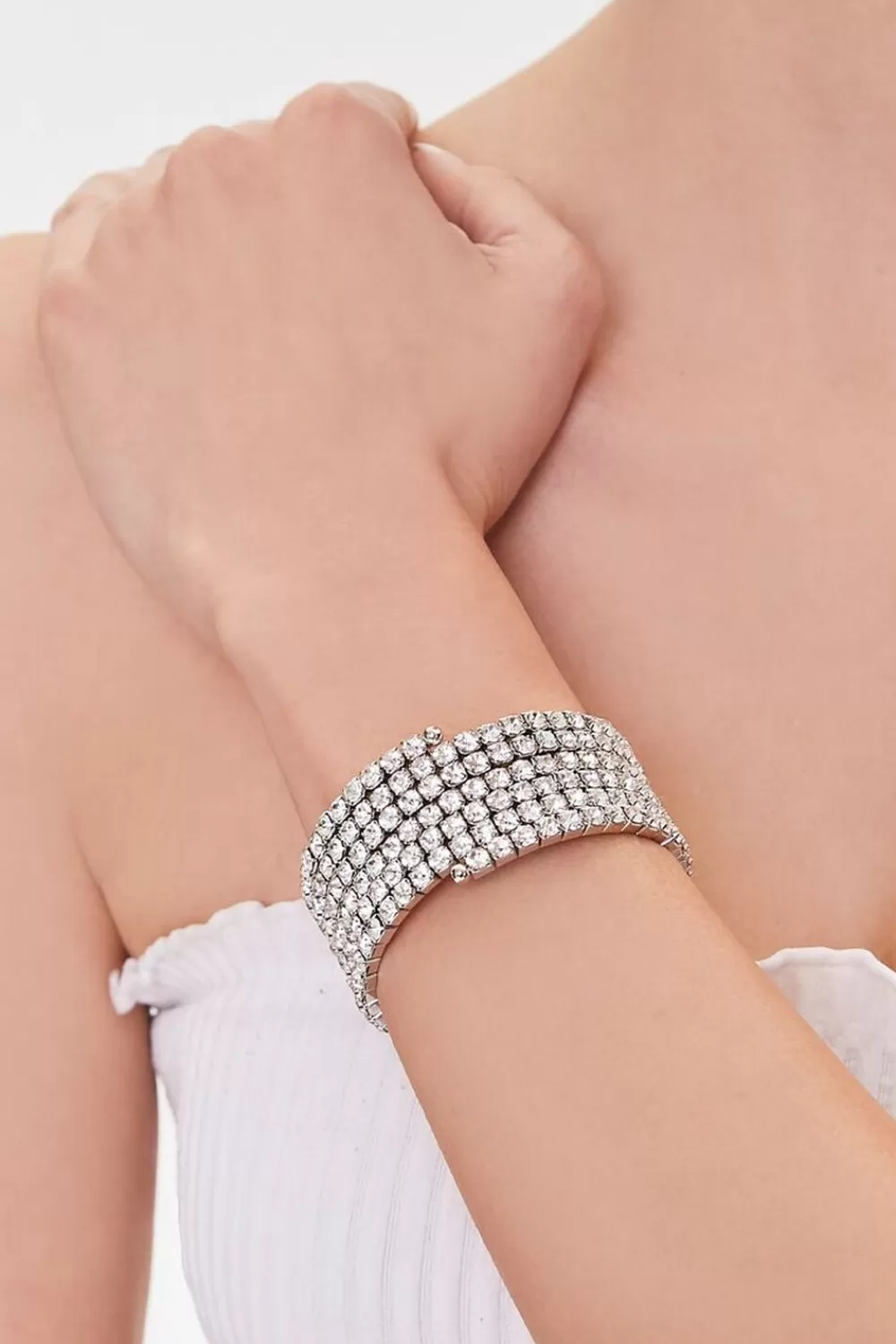 Bracelets>Forever 21 Rhinestone Cuff Bracelet Silver/Clear