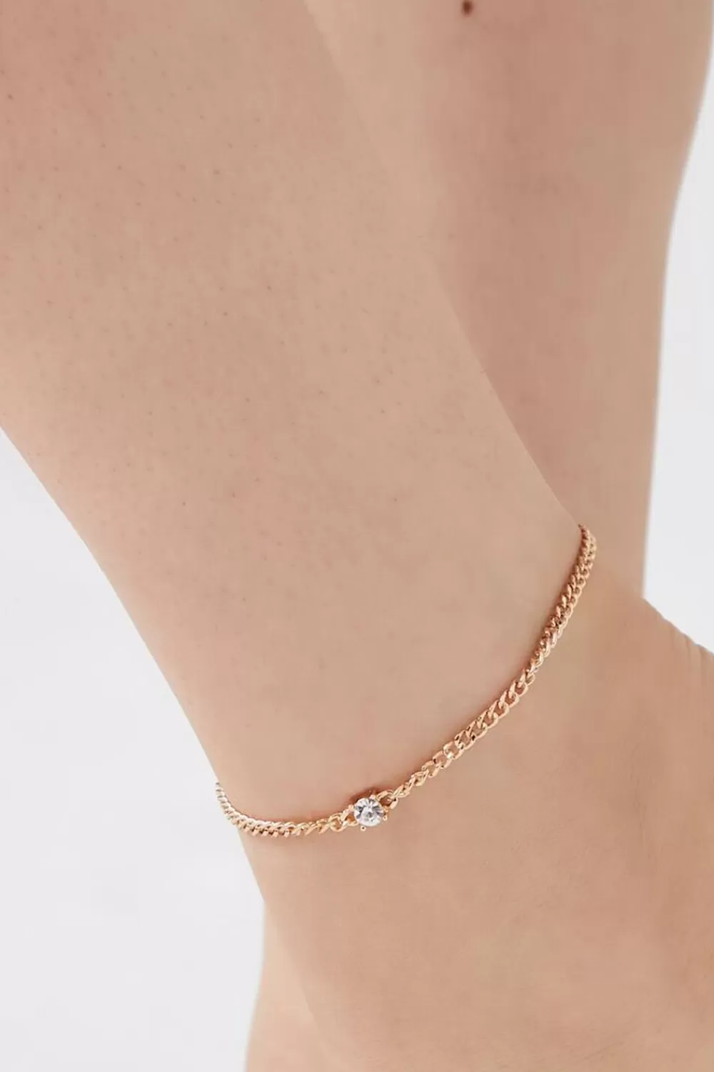 Body Jewelry>Forever 21 Rhinestone Curb Chain Anklet Gold/Clear