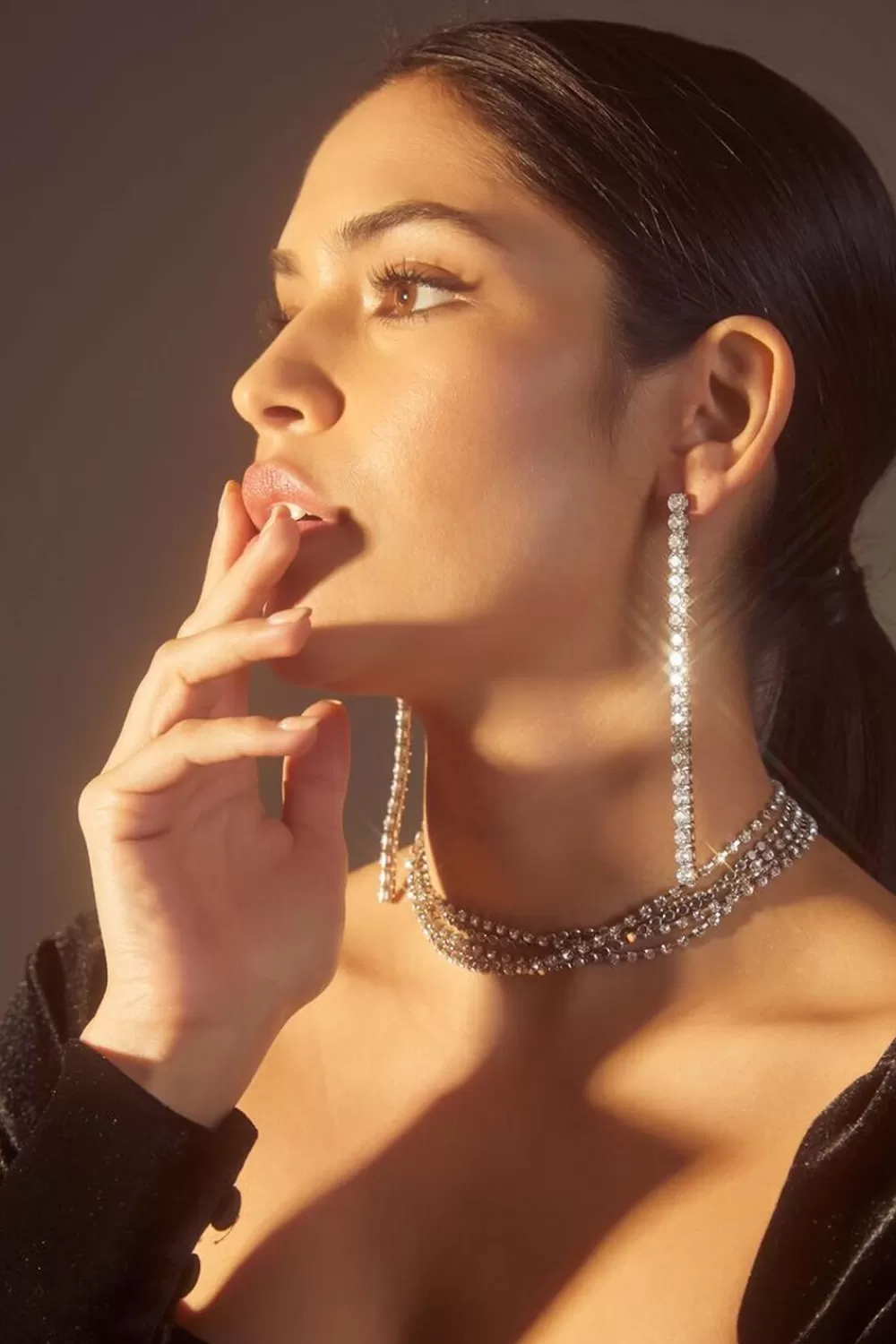 Earrings>Forever 21 Rhinestone Duster Earrings Silver/Clear