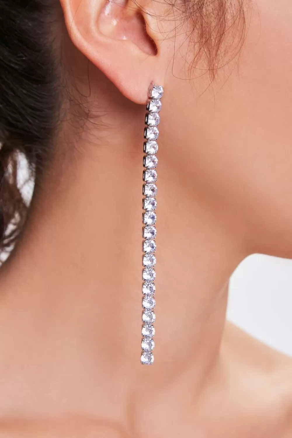 Earrings>Forever 21 Rhinestone Duster Earrings Silver/Clear