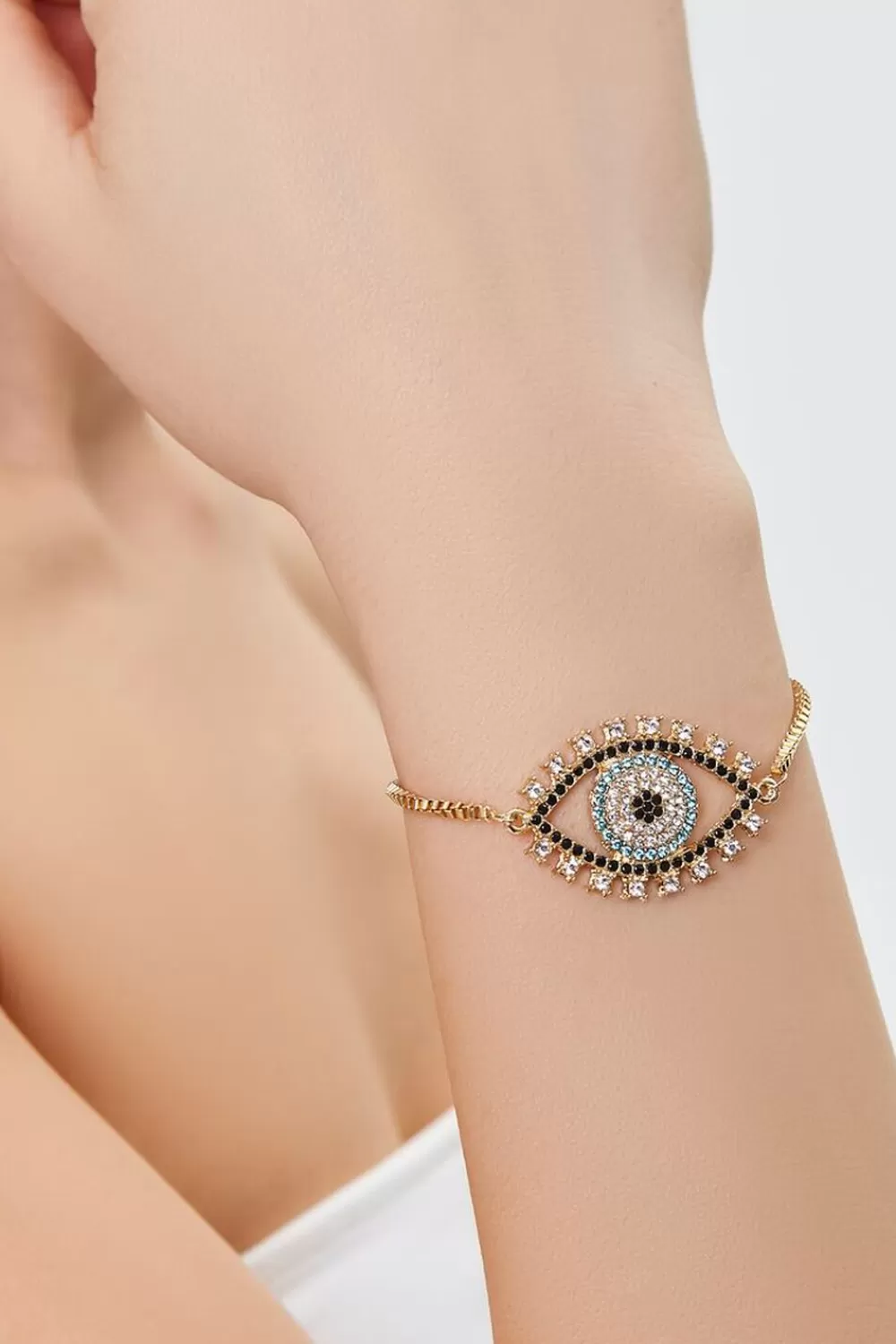 Bracelets>Forever 21 Rhinestone Evil Eye Bracelet Gold/Clear