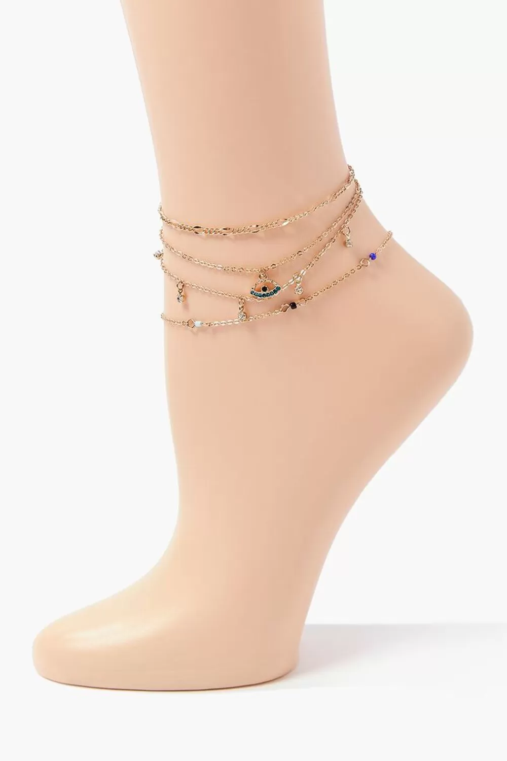 Body Jewelry>Forever 21 Rhinestone Evil Eye Charm Anklet Set Gold/Blue