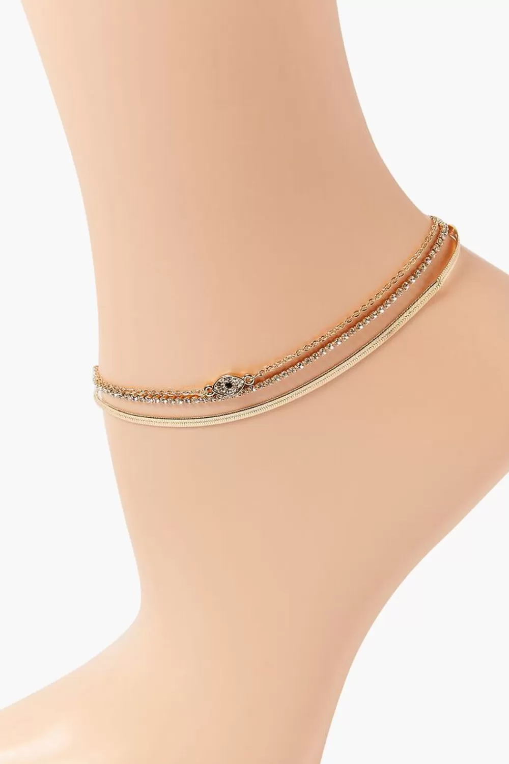 Body Jewelry>Forever 21 Rhinestone Eye Anklet Set Gold/Clear