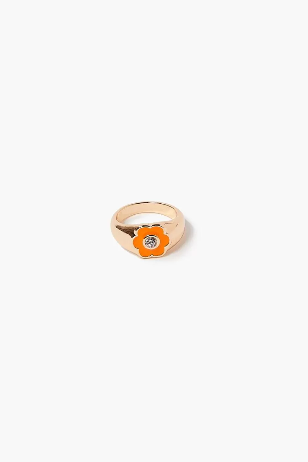 Rings>Forever 21 Rhinestone Floral Cocktail Ring Orange/Gold