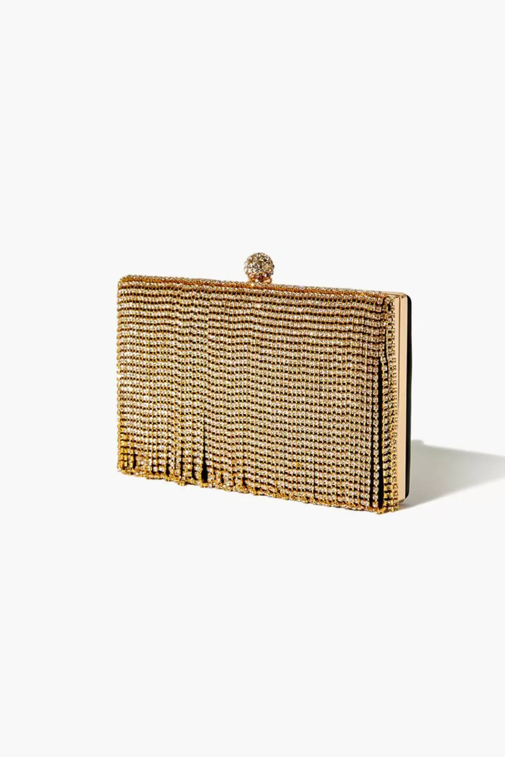Bags + Backpacks>Forever 21 Rhinestone Fringe Clutch Bag Gold