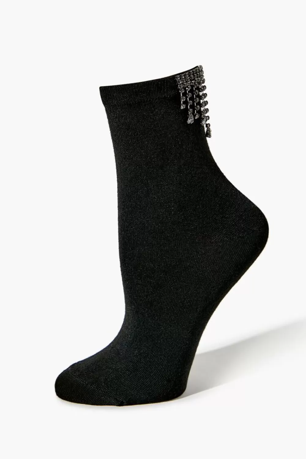 Socks + Tights>Forever 21 Rhinestone Fringe Crew Socks Black