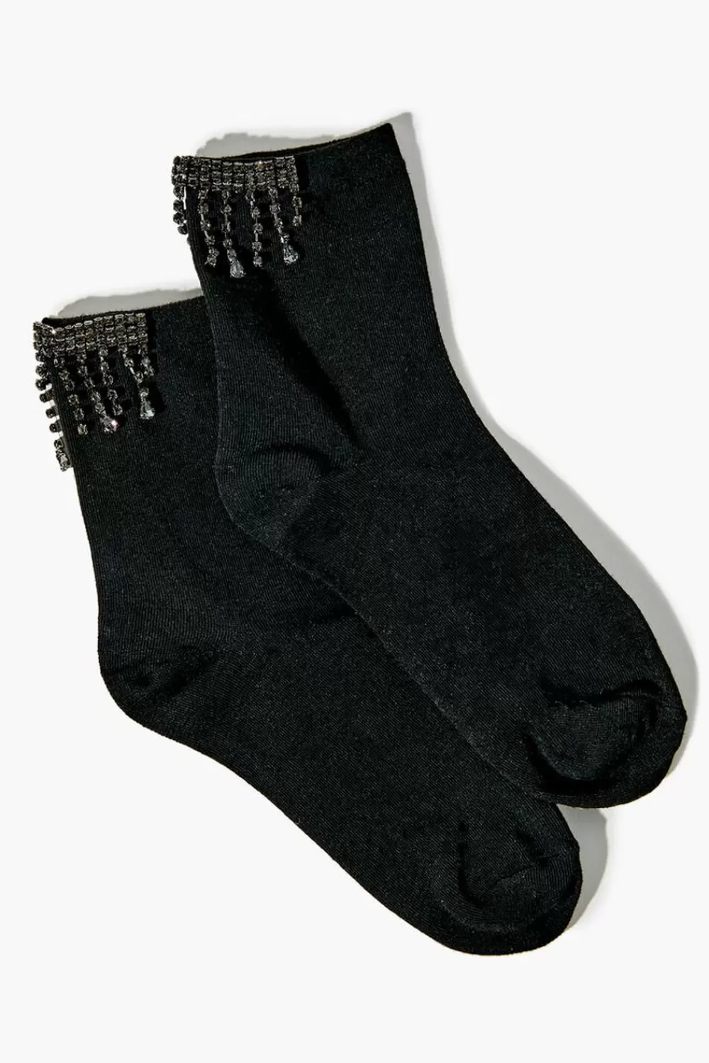 Socks + Tights>Forever 21 Rhinestone Fringe Crew Socks Black