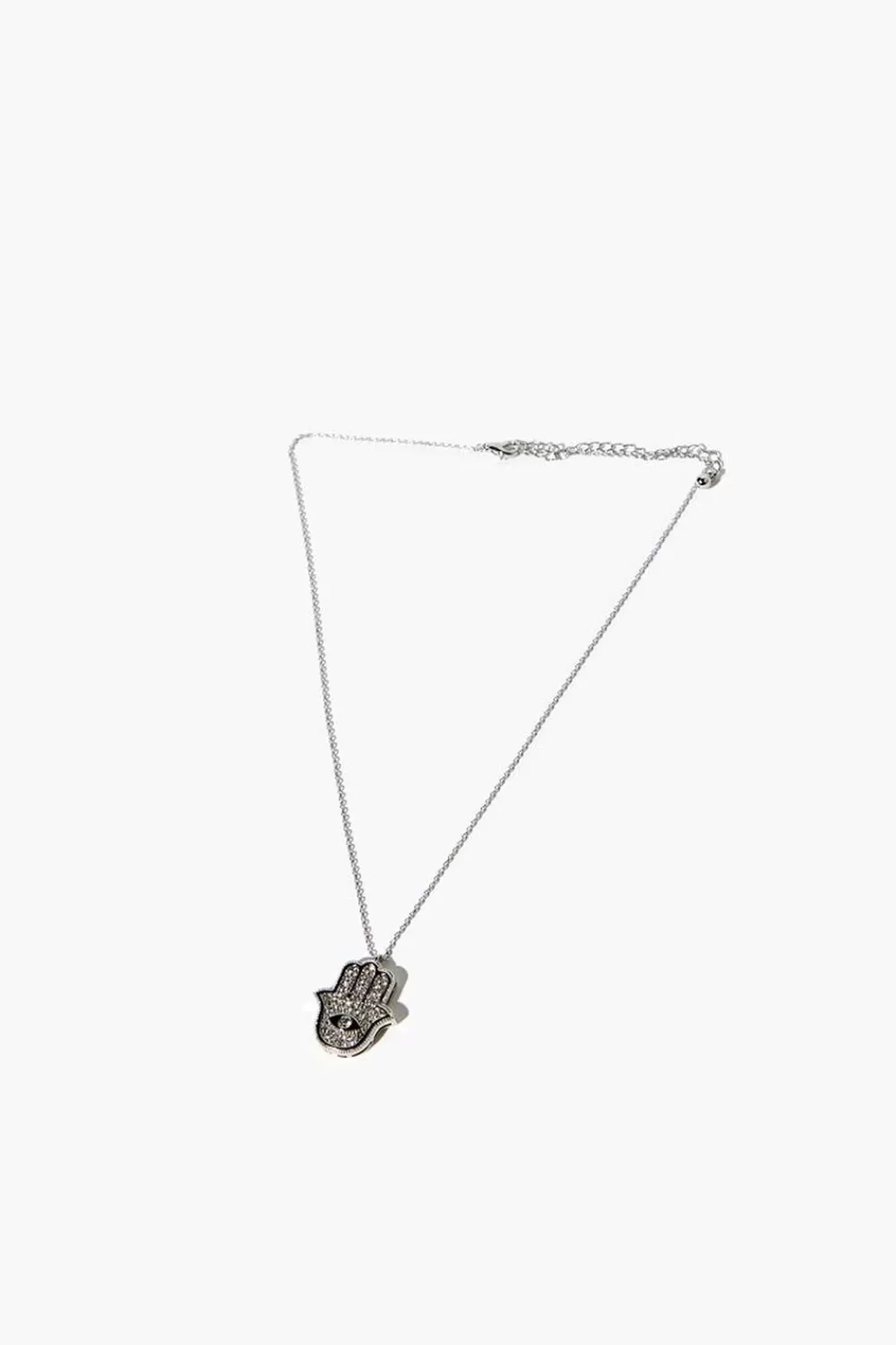 Necklaces>Forever 21 Rhinestone Hamsa Hand Necklace Silver/Clear