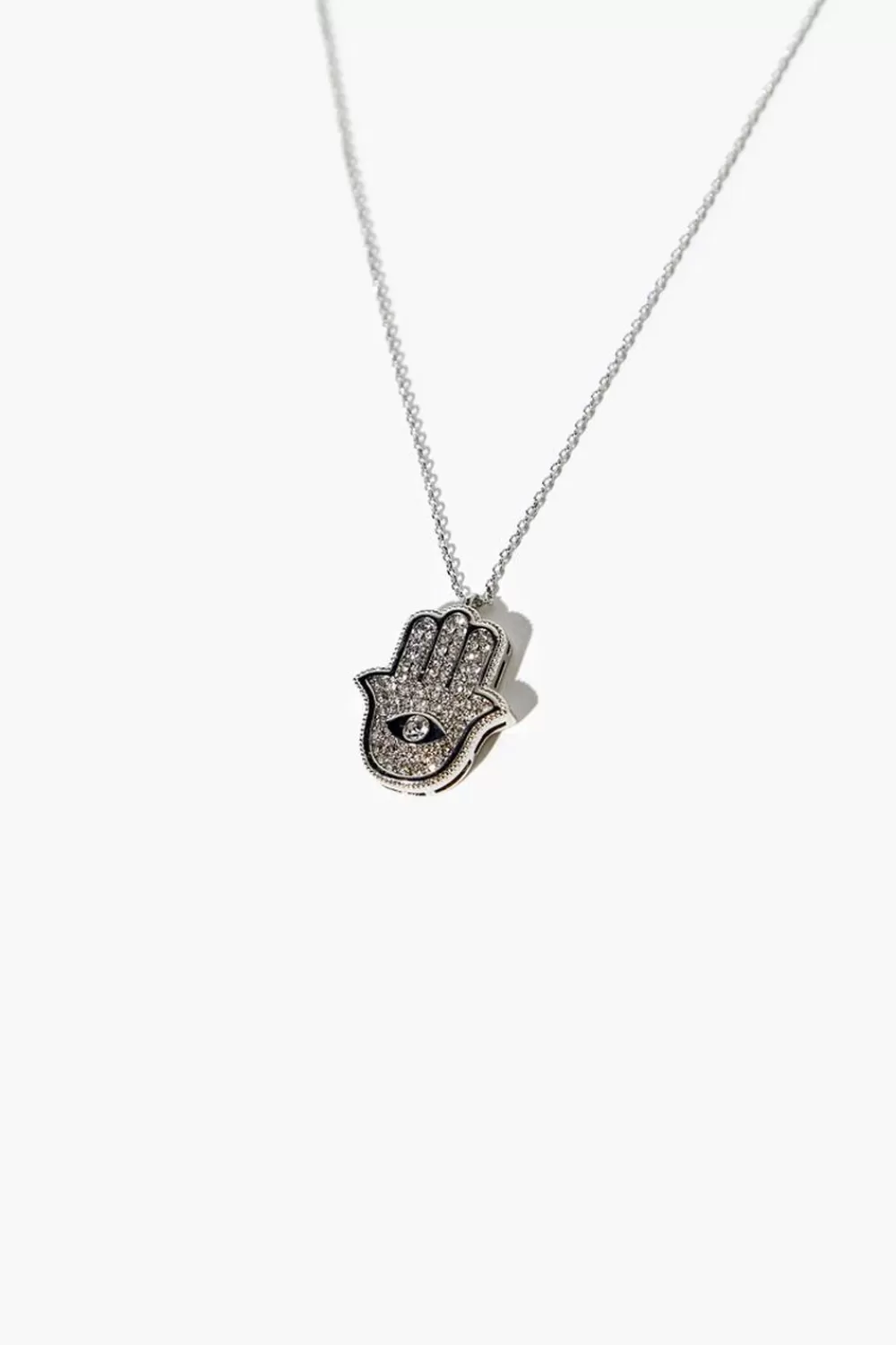 Necklaces>Forever 21 Rhinestone Hamsa Hand Necklace Silver/Clear