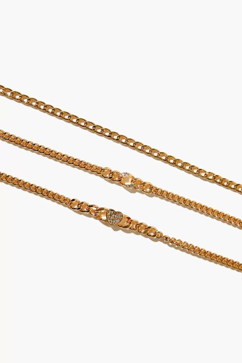 Bracelets>Forever 21 Rhinestone Heart Bracelet Set Gold/Clear
