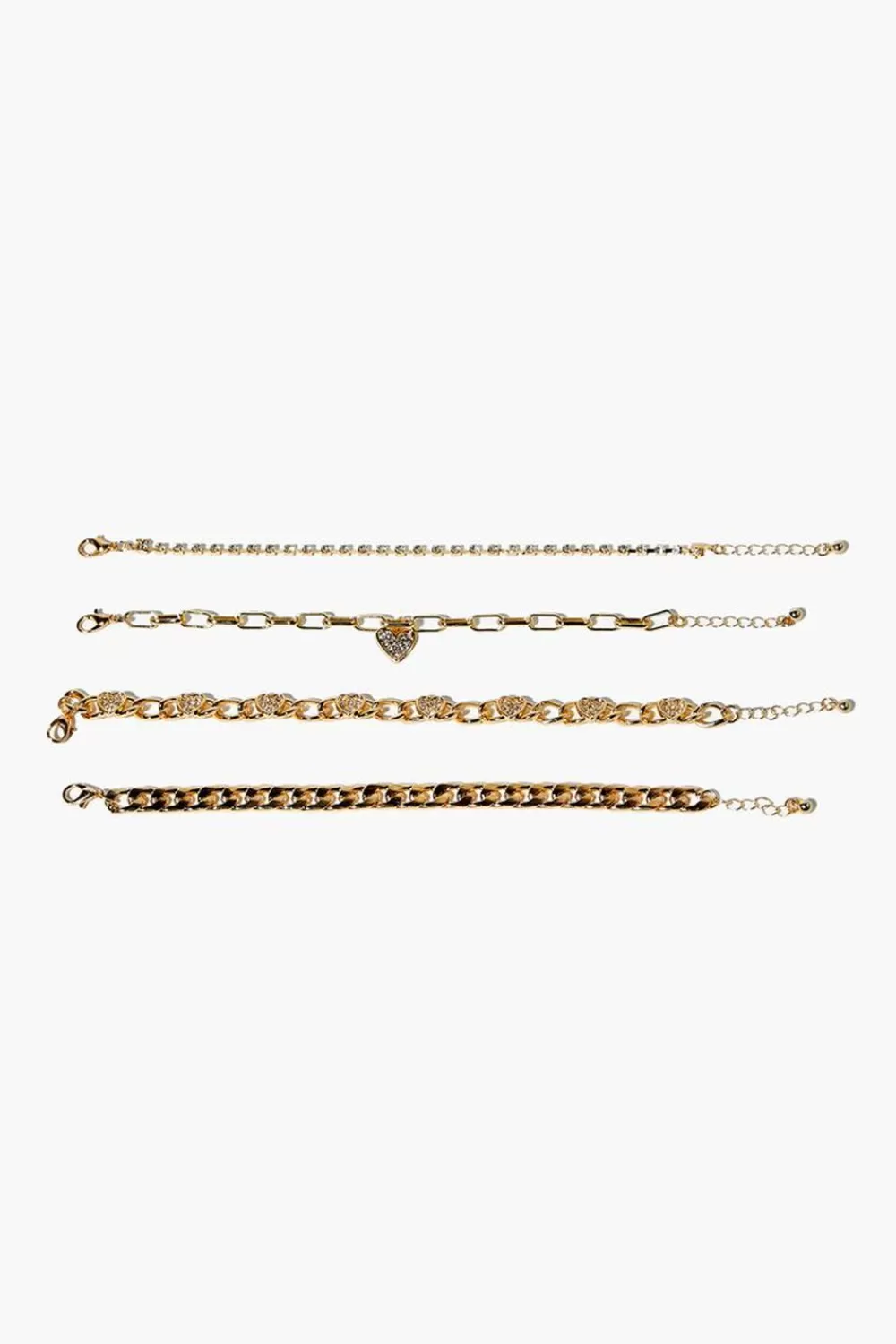 Bracelets>Forever 21 Rhinestone Heart Bracelet Set Gold