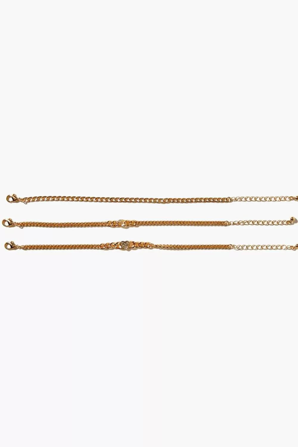 Bracelets>Forever 21 Rhinestone Heart Bracelet Set Gold/Clear