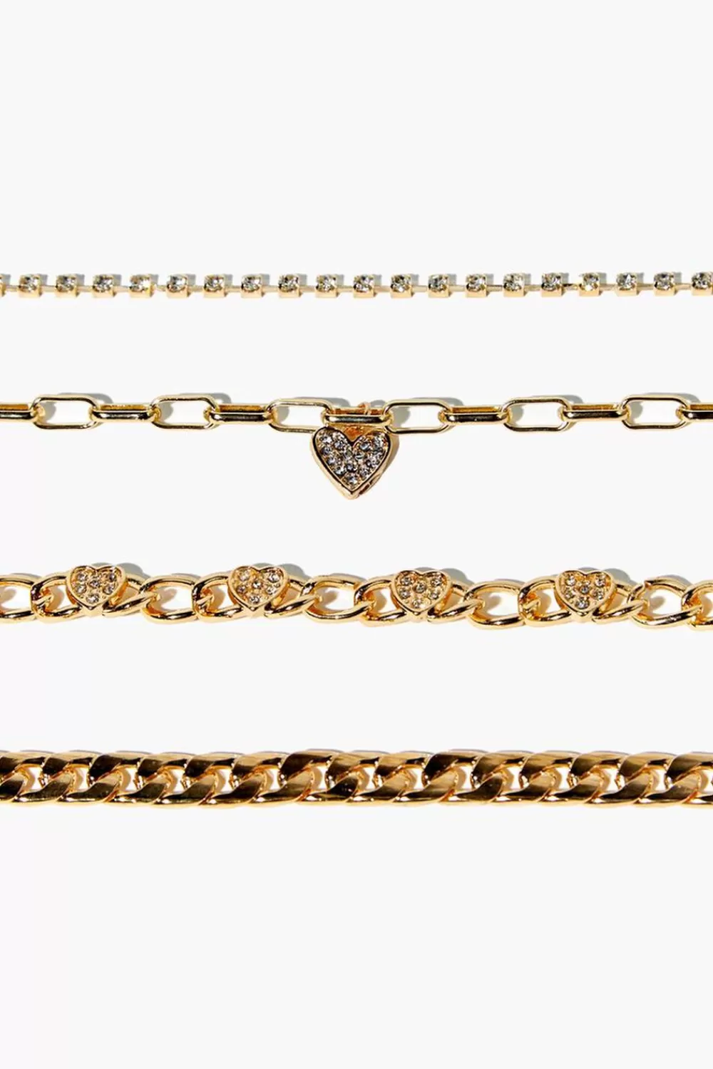 Bracelets>Forever 21 Rhinestone Heart Bracelet Set Gold