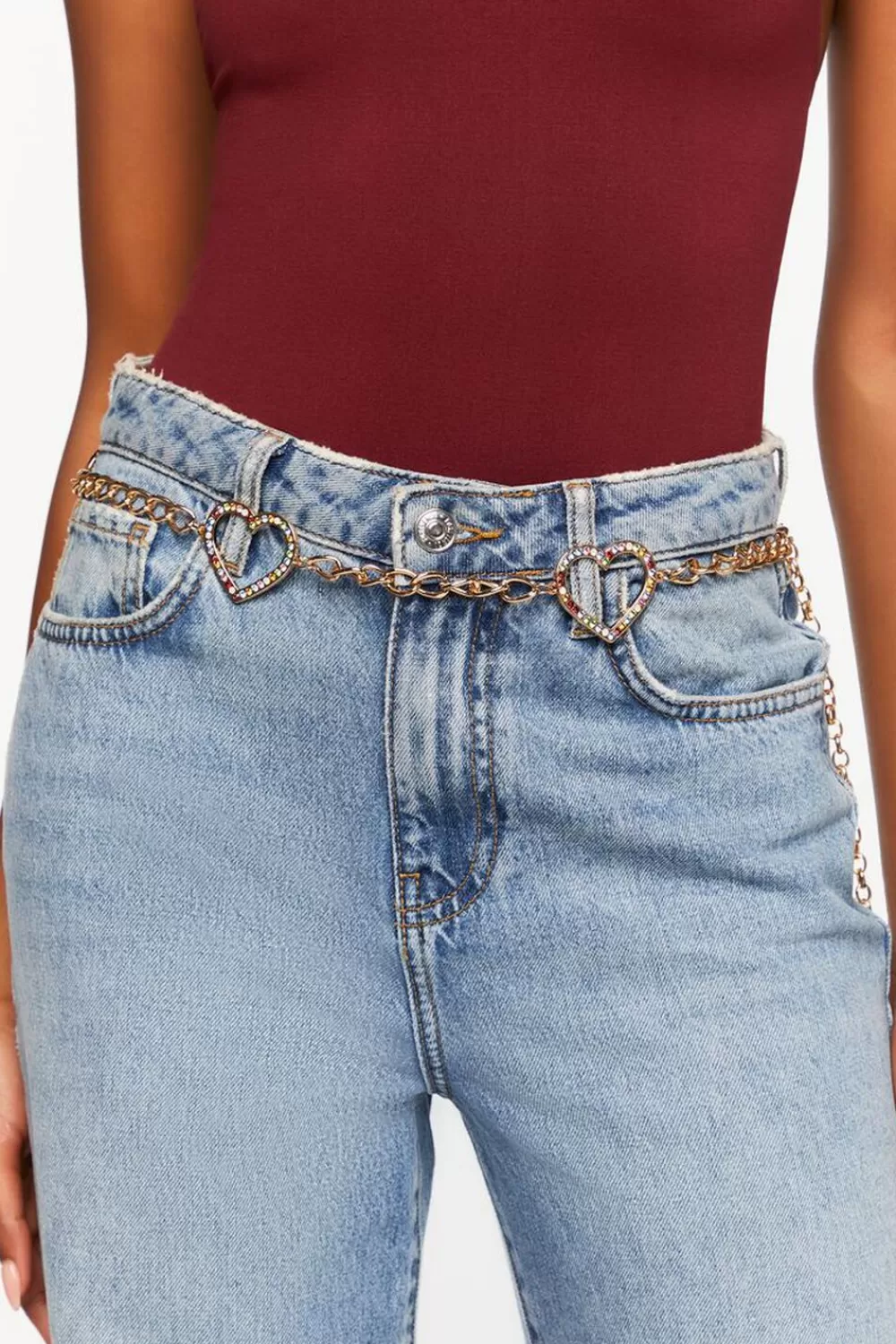 Belts>Forever 21 Rhinestone Heart Chain Belt Gold