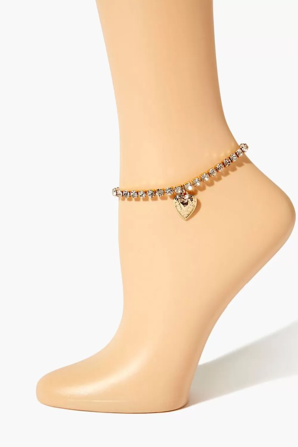 Body Jewelry>Forever 21 Rhinestone Heart Charm Anklet Gold/Clear