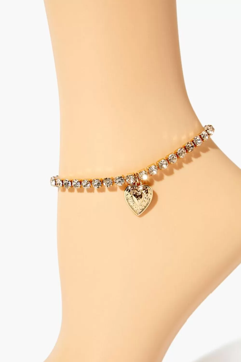 Body Jewelry>Forever 21 Rhinestone Heart Charm Anklet Gold/Clear