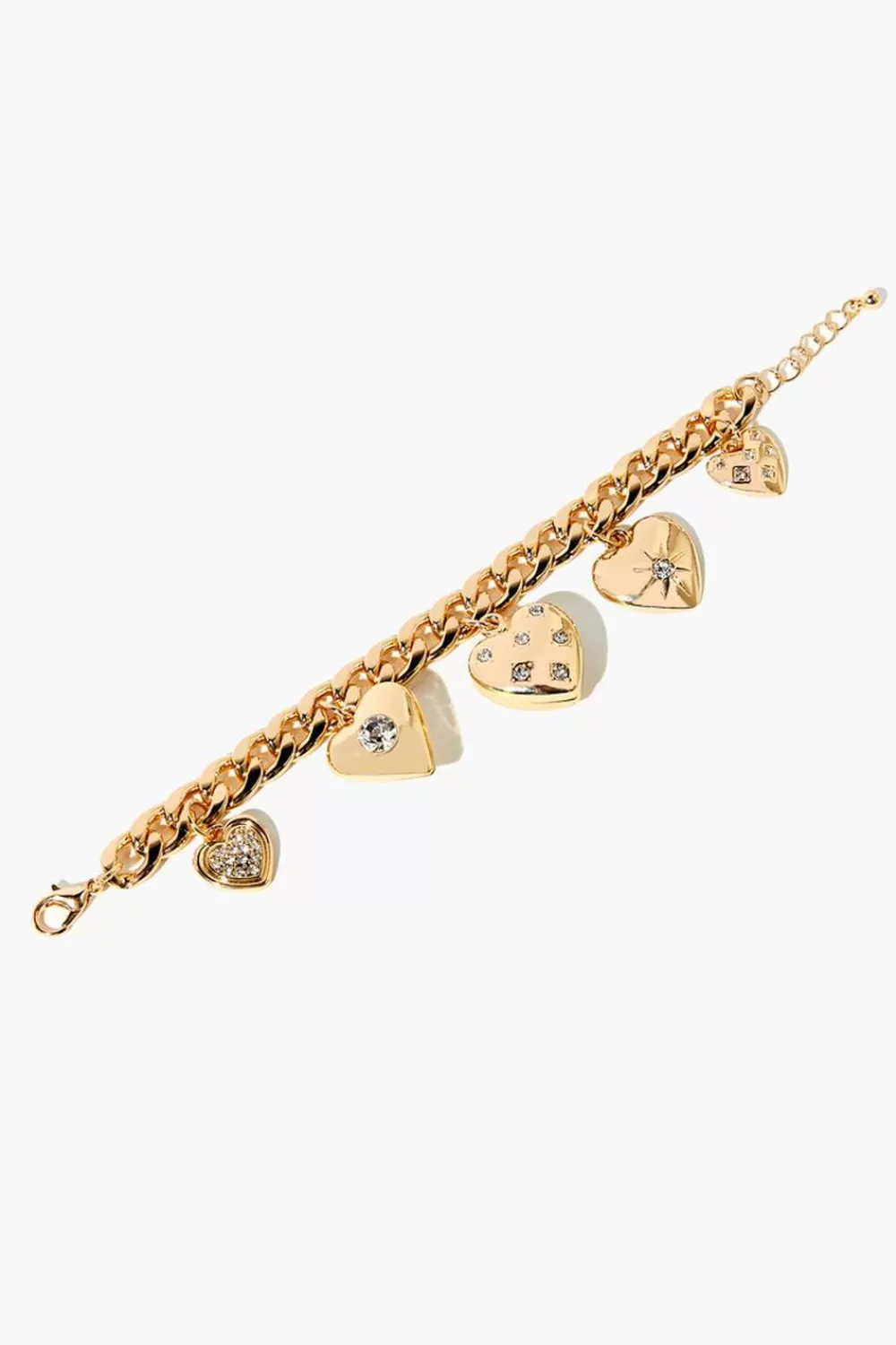 Bracelets>Forever 21 Rhinestone Heart Charm Bracelet Gold