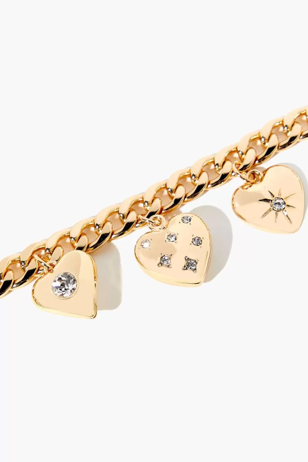 Bracelets>Forever 21 Rhinestone Heart Charm Bracelet Gold