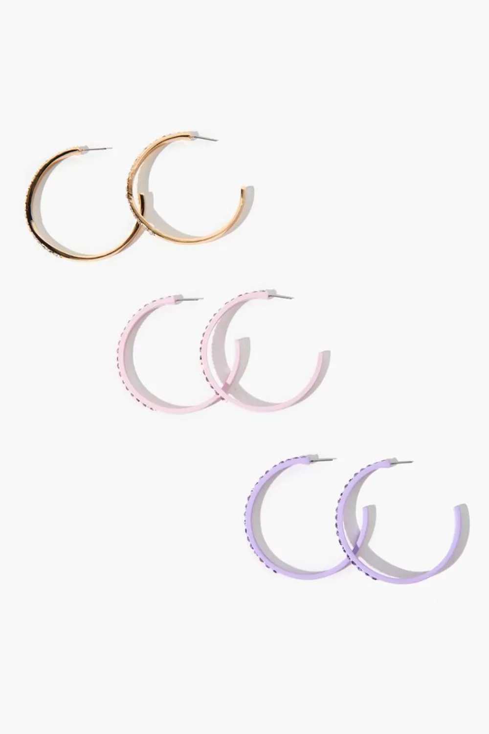 Earrings>Forever 21 Rhinestone Open-End Hoop Earring Set Purple/Pink