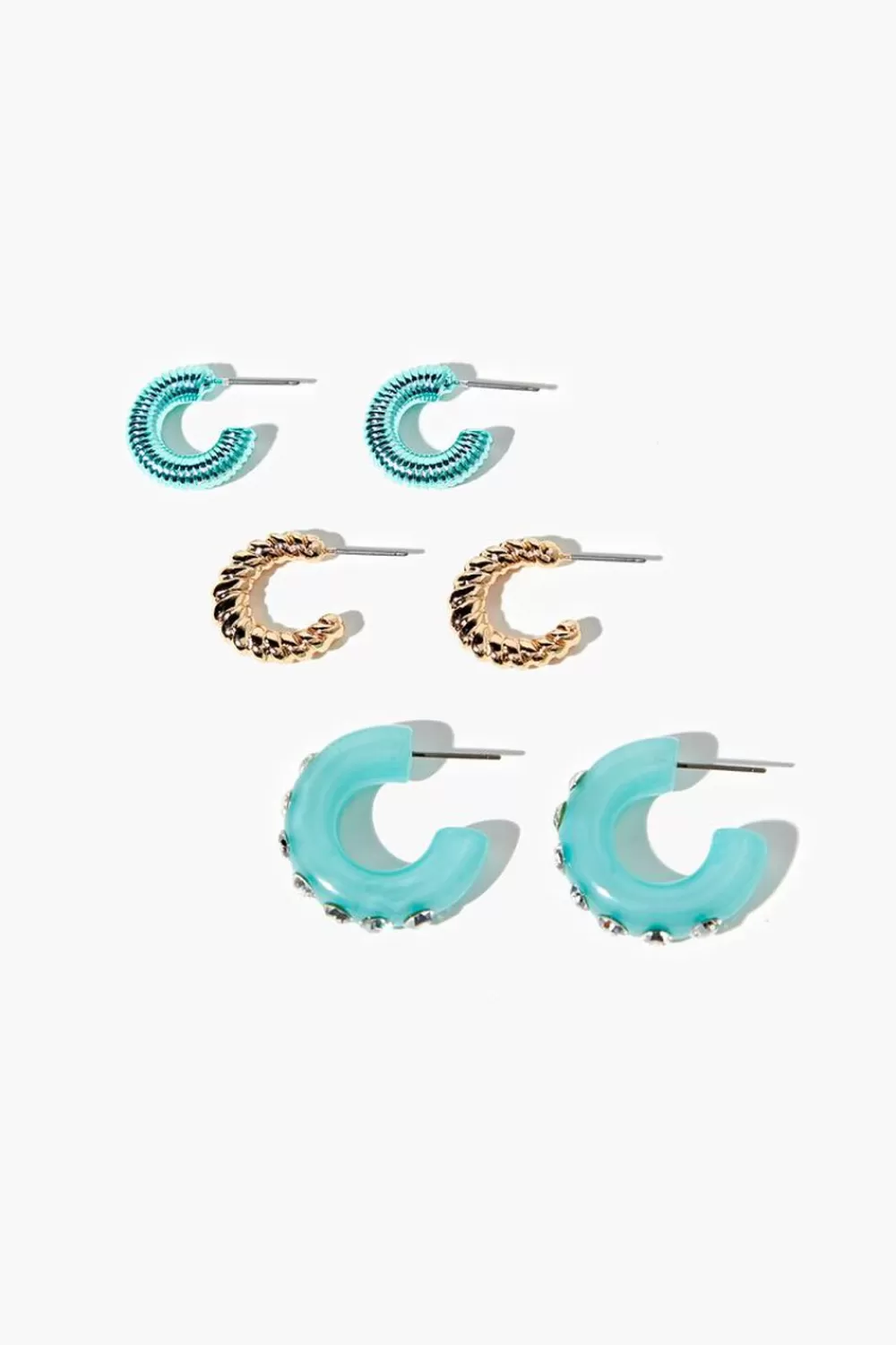 Earrings>Forever 21 Rhinestone Open-End Hoop Earrings Blue/Gold
