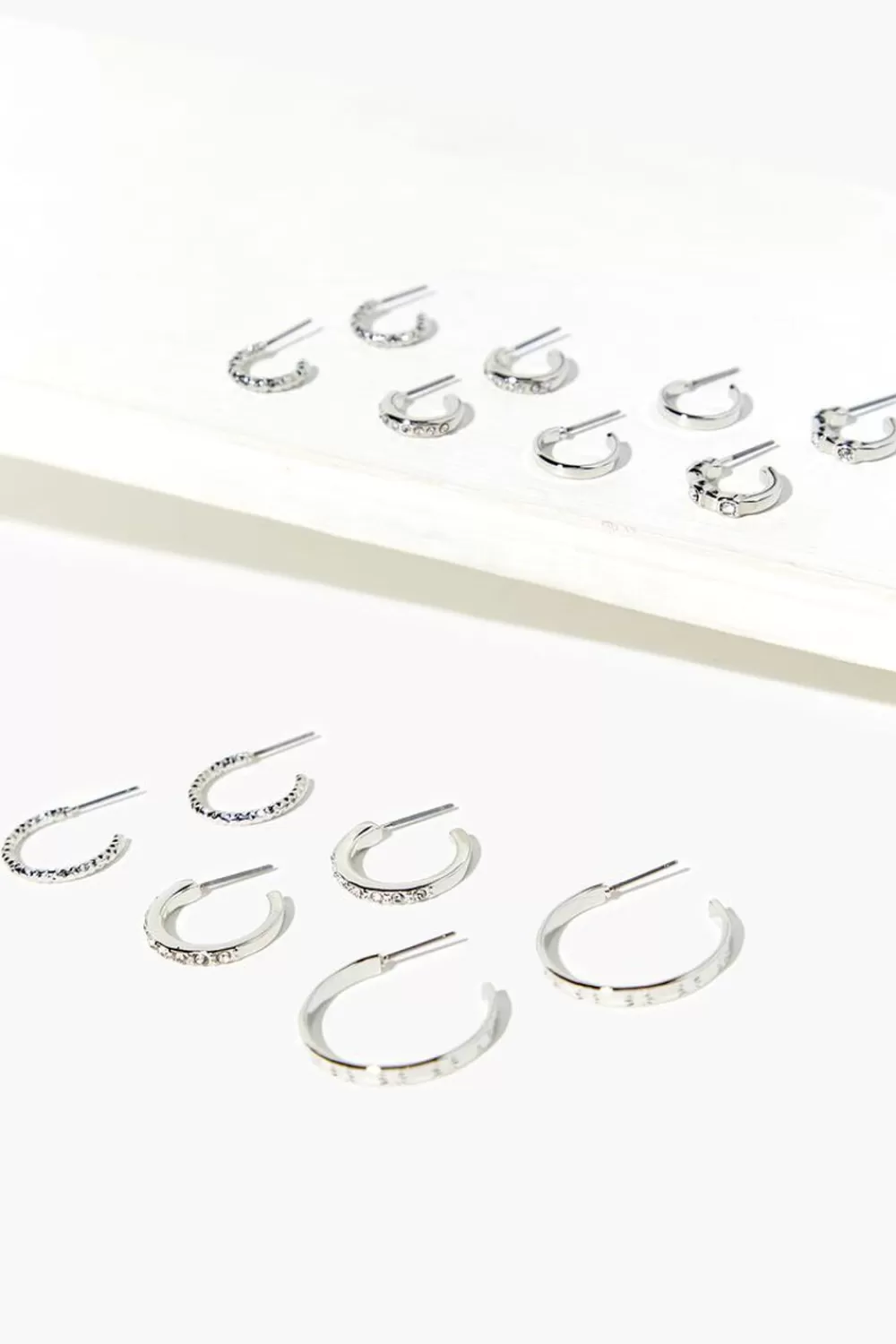 Earrings>Forever 21 Rhinestone Open-End Hoop Earrings Silver/Clear