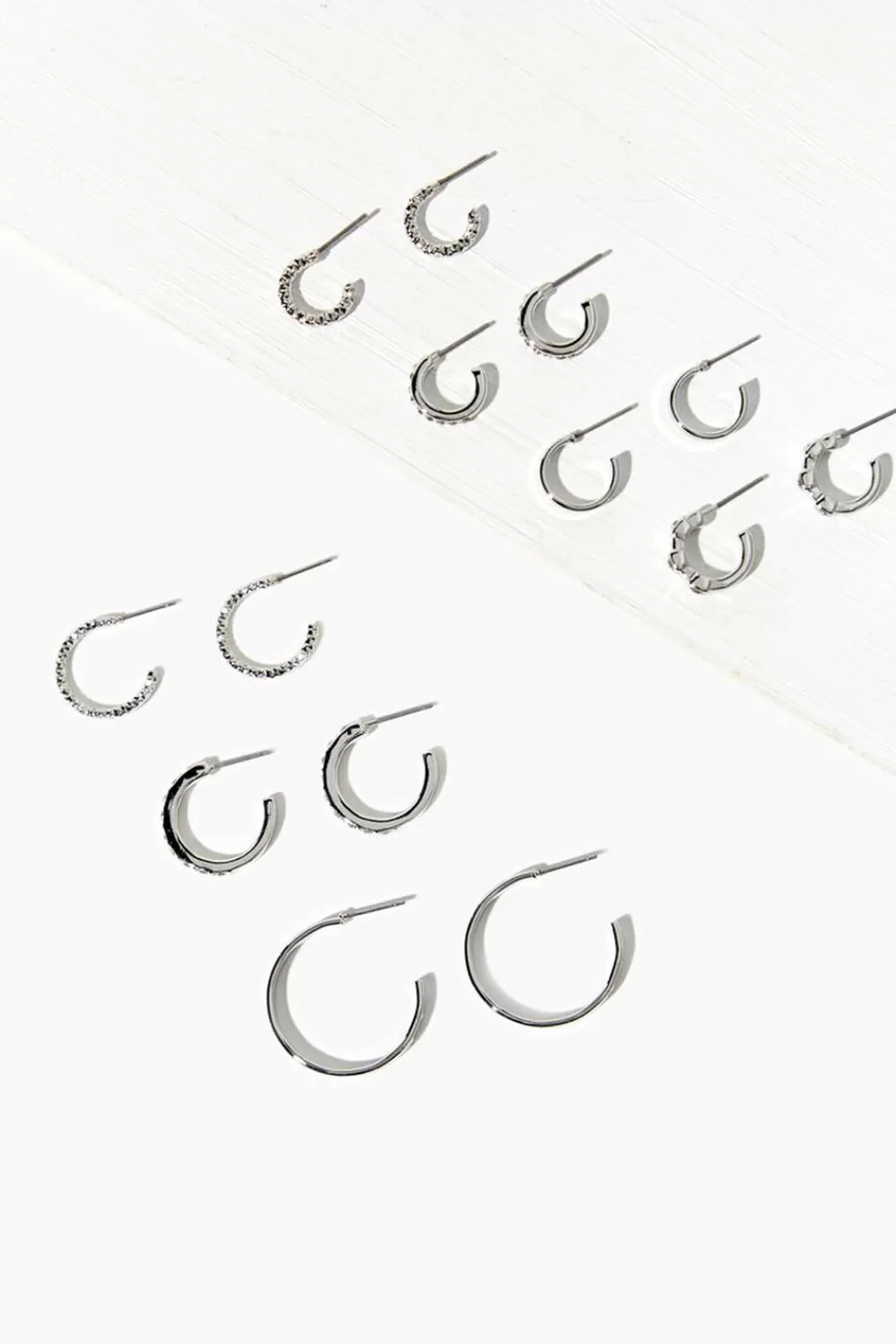 Earrings>Forever 21 Rhinestone Open-End Hoop Earrings Silver/Clear