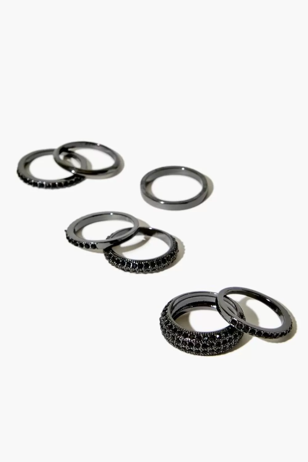 Rings>Forever 21 Rhinestone Ring Set Silver/Black
