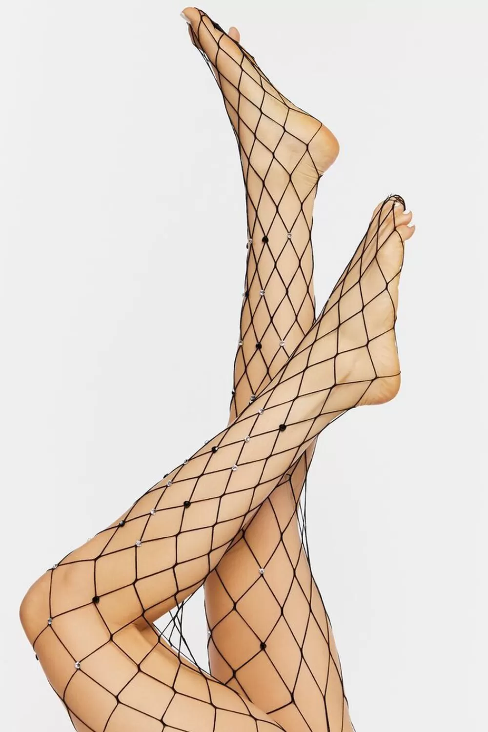 Socks + Tights>Forever 21 Rhinestone Sheer Fishnet Tights Black