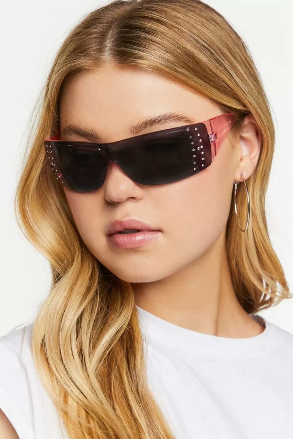 Sunglasses + Readers>Forever 21 Rhinestone Shield Sunglasses Pink/Black